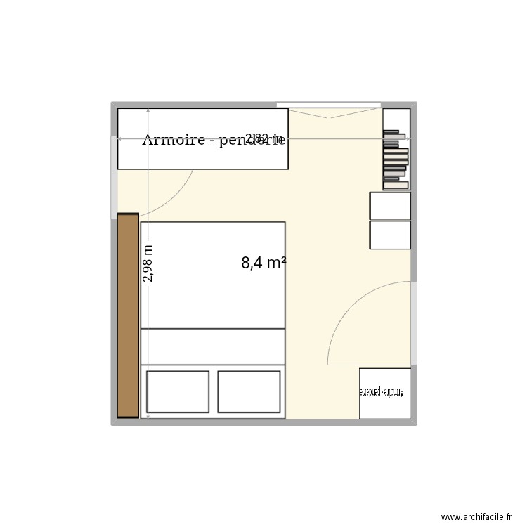 Chambre Claire. Plan de 1 pièce et 9 m2