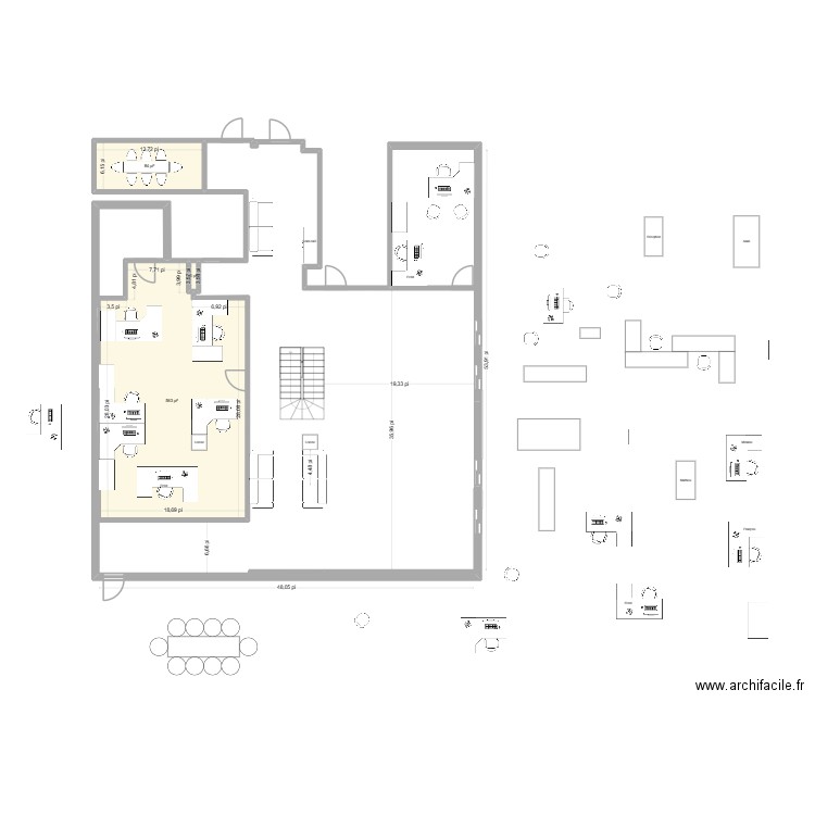 Bureau 5ieme 11. Plan de 3 pièces et 60 m2