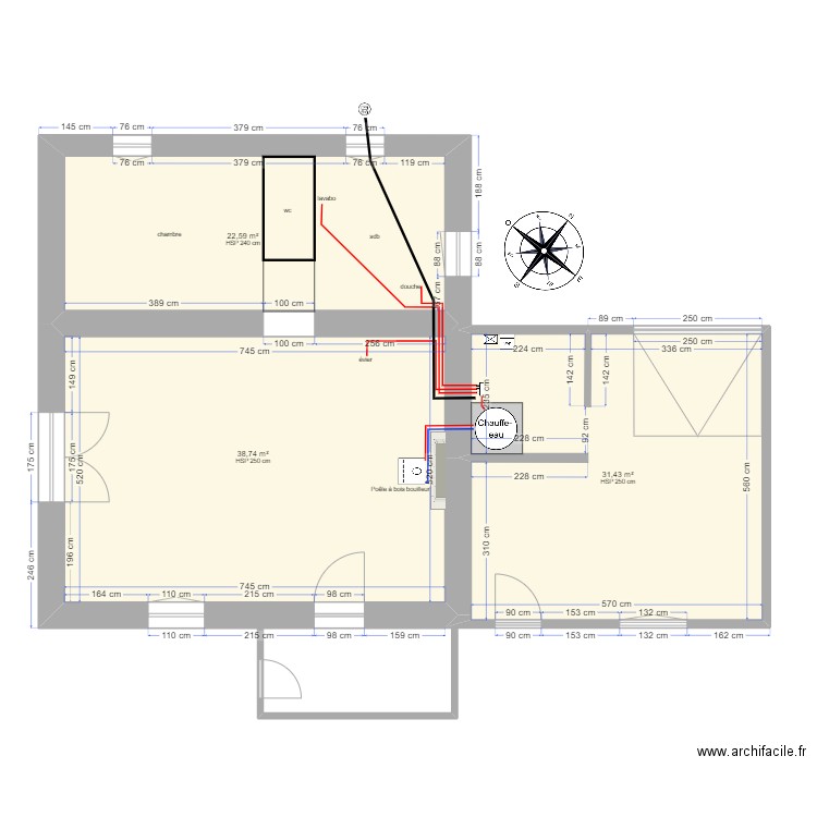 plan maison 2. Plan de 3 pièces et 93 m2