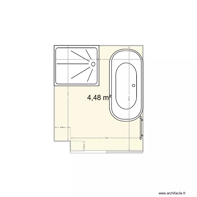 Sdb douche. Plan de 1 et 4 m² Sdb douche. Plan de 1 et 4 m²