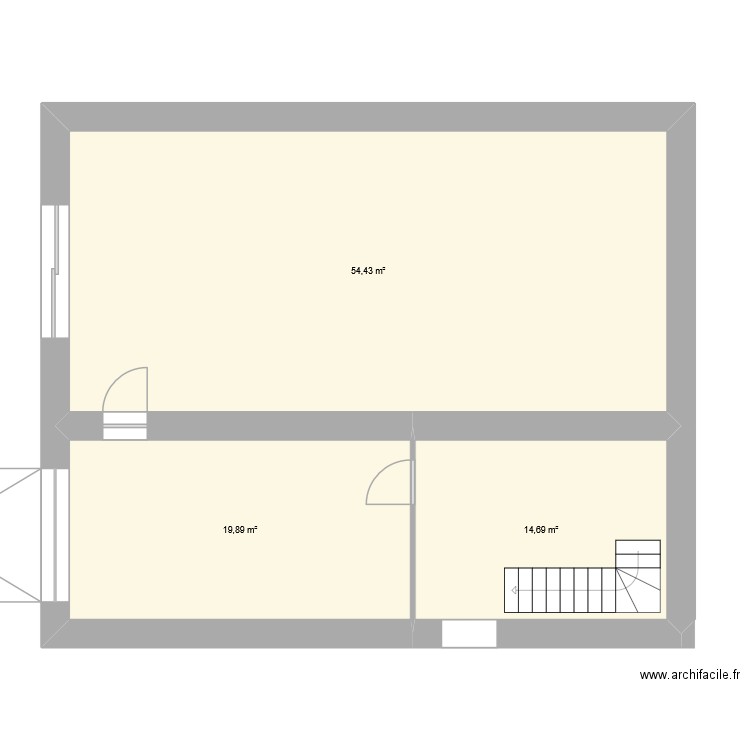 rez de chaussez. Plan de 3 pièces et 89 m2