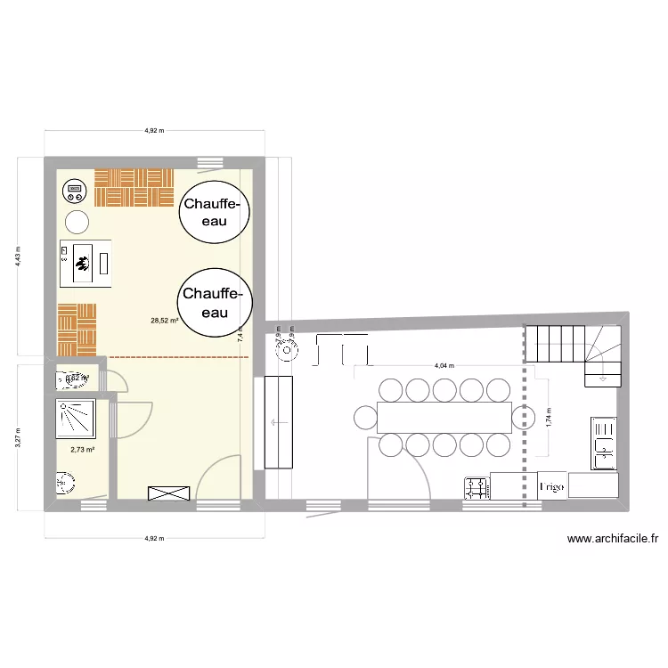 SDB & cuisine communes 6. Plan de 5  et 63 m²