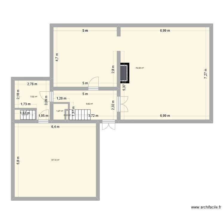Plan RdC. Plan de 7 pièces et 131 m2