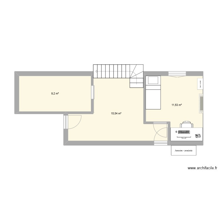 1erétageOK. Plan de 3 pièces et 36 m2