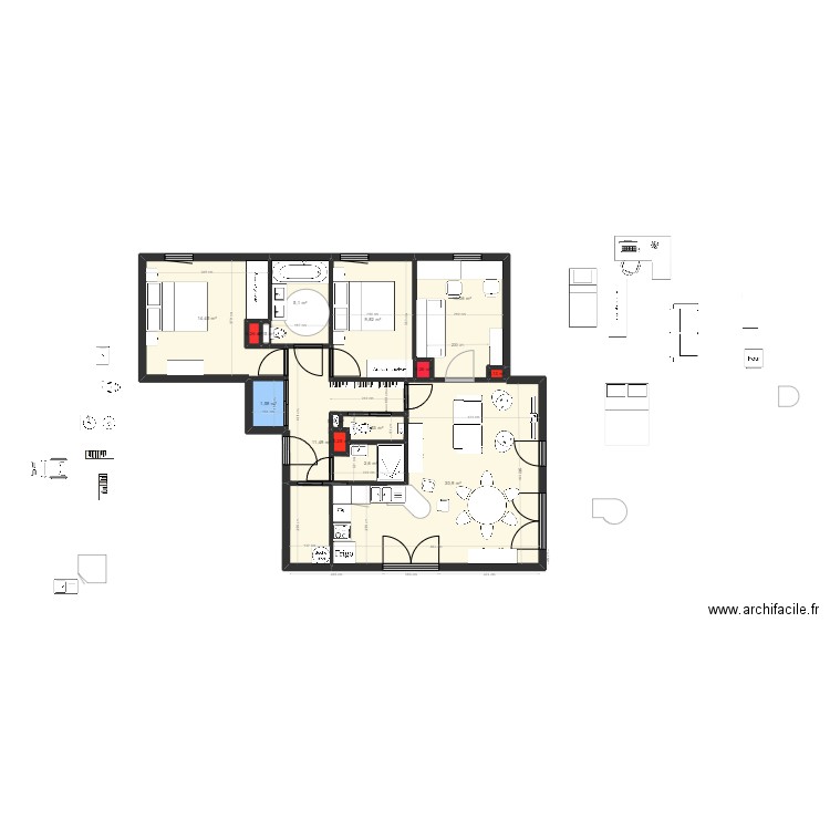 plan4. Plan de 15 pièces et 89 m2