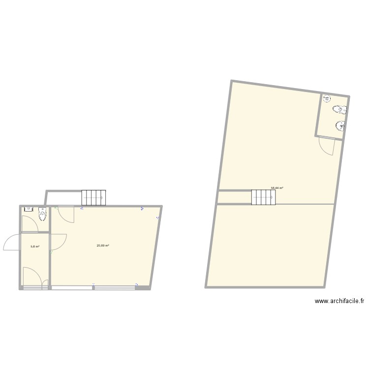 Local Jouar. Plan de 3 pièces et 85 m2