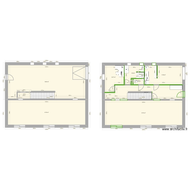 RDC maison années 70 brouillon. Plan de 24 pièces et 447 m2