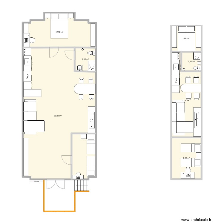 Caravane Plan 2 D. Aménagement v3. Plan de 7 pièces et 98 m2