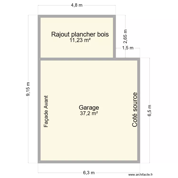 Garage avec rajout sur cot&eacute;. Plan de 