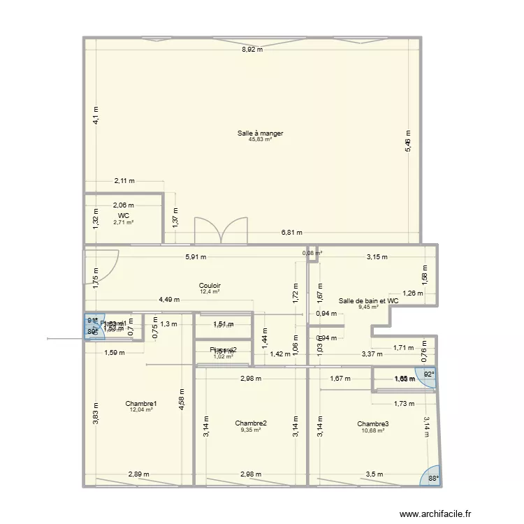 pesqueue. Plan de 11 pièces et 106 m²