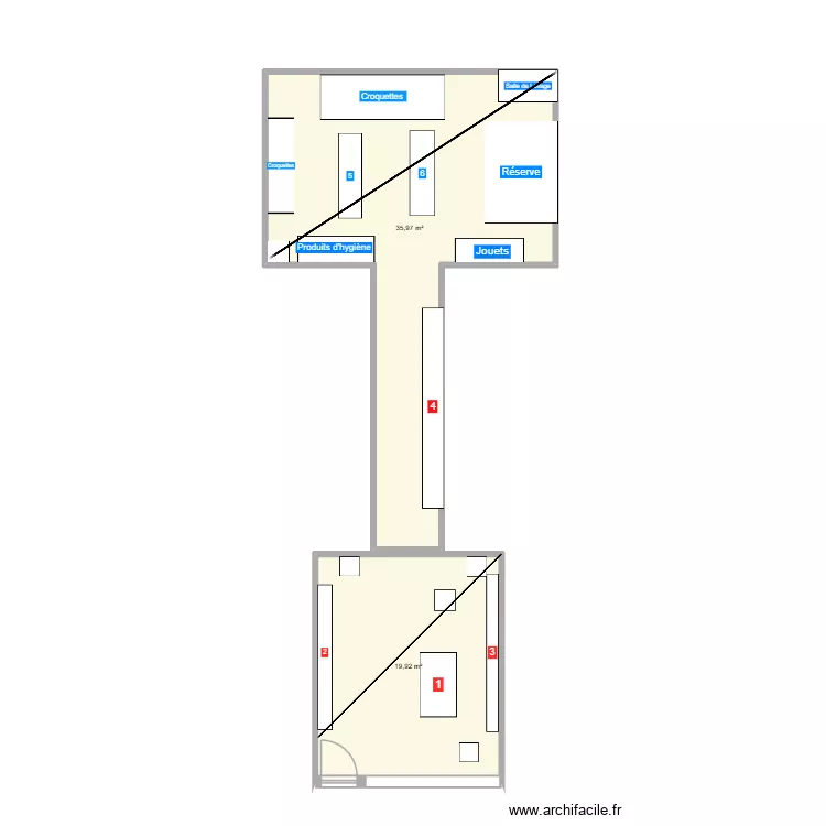 plan 1. Plan de 2  et 56 m²