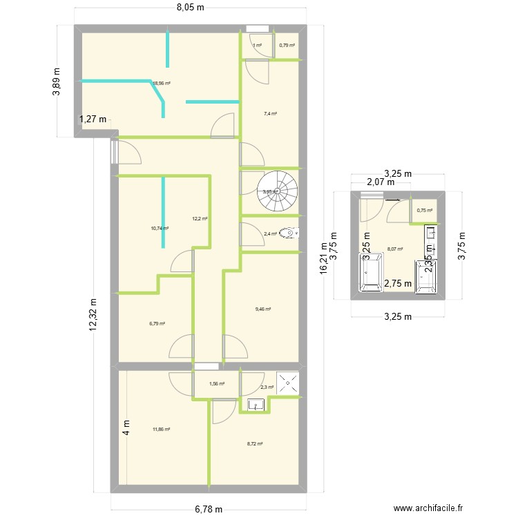 Lutins CAPSO. Plan de 16 pièces et 106 m2