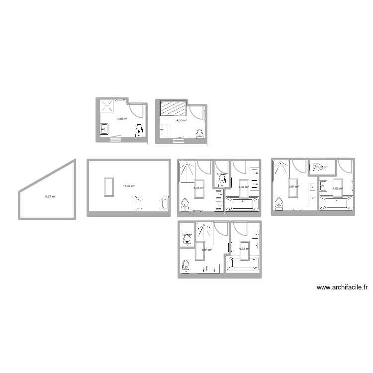 Salle de bain Julien et Saint-Jouan. Plan de 13  et 60 m²