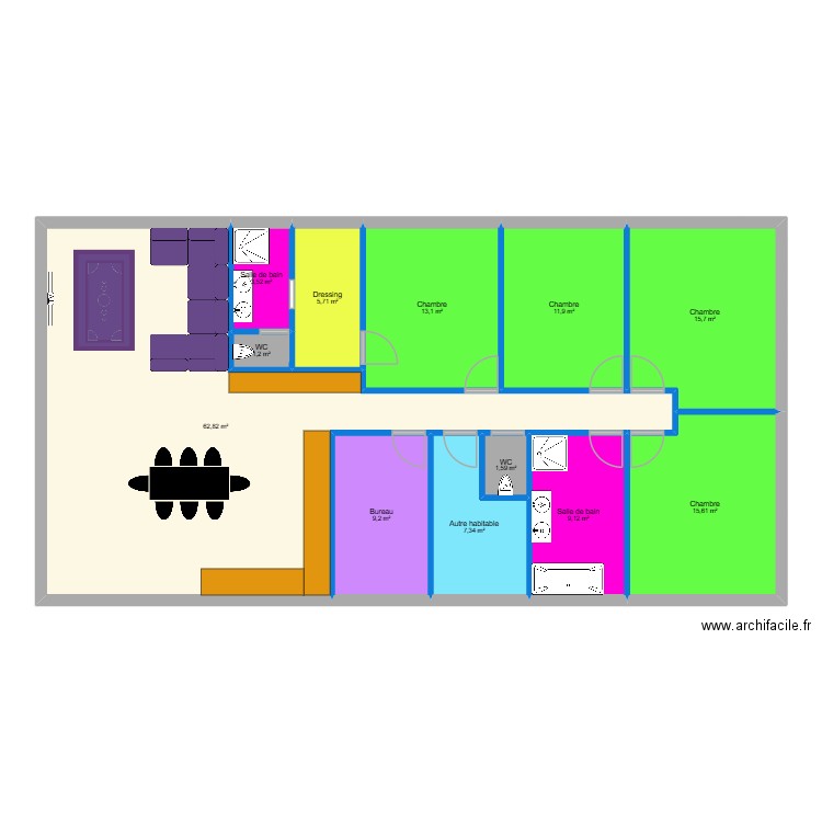Mareugheol rectangle v2. Plan de 12 pièces et 157 m2