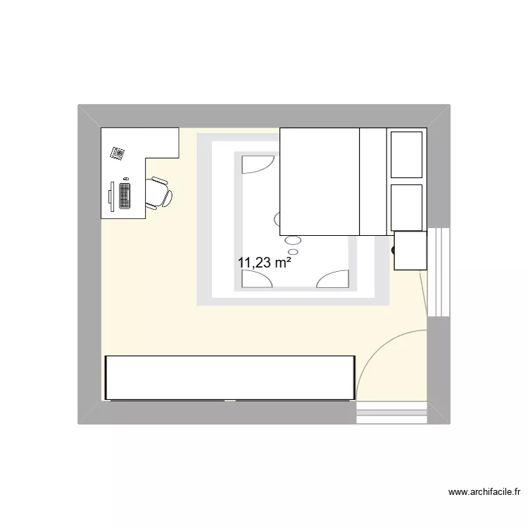 Chambre evan #2. Plan de 1  et 11 m²