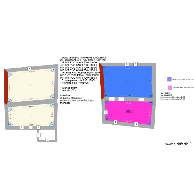 valmary. Plan de 4 pièces et 125 m2