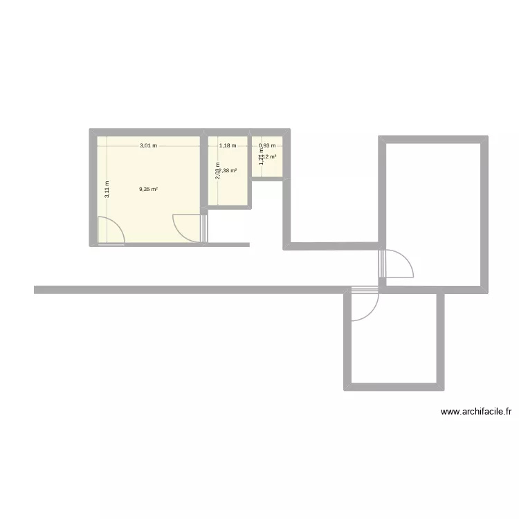 Fes2. Plan de 3  et 13 m²