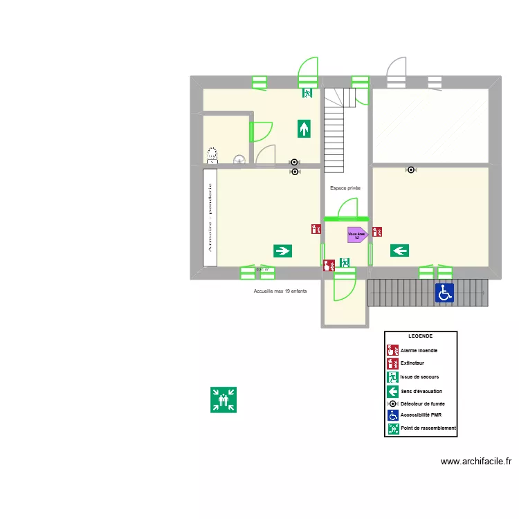 La Sagne RDC PLAN 2vacuation. Plan de 8 Pièces et 79 m² La Sagne RDC PLAN 2vacuation. Plan de 8 Pièces et 79 m²