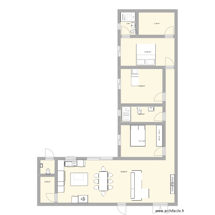 Cacoma. Plan de 8 pièces et 110 m2