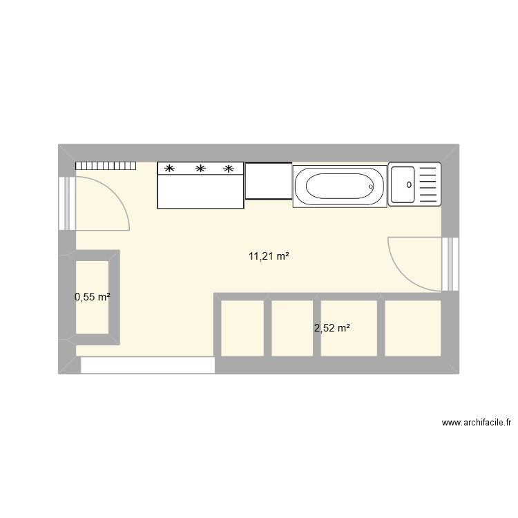 chenil. Plan de 3 pièces et 18 m2