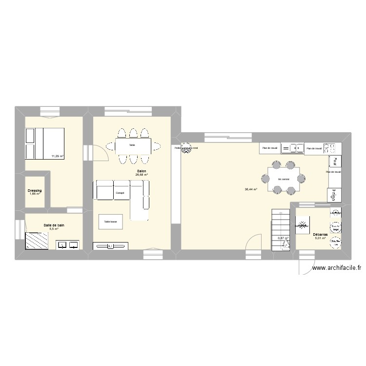 Bas 2 (sans extension). Plan de 7 pièces et 87 m2