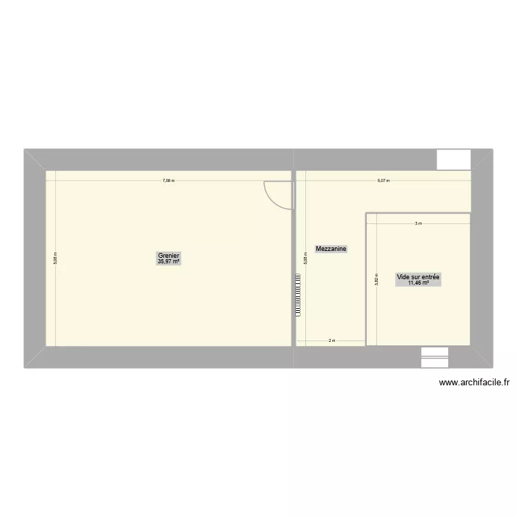 ETAGE sud ouest. Plan de 3  et 73 m²