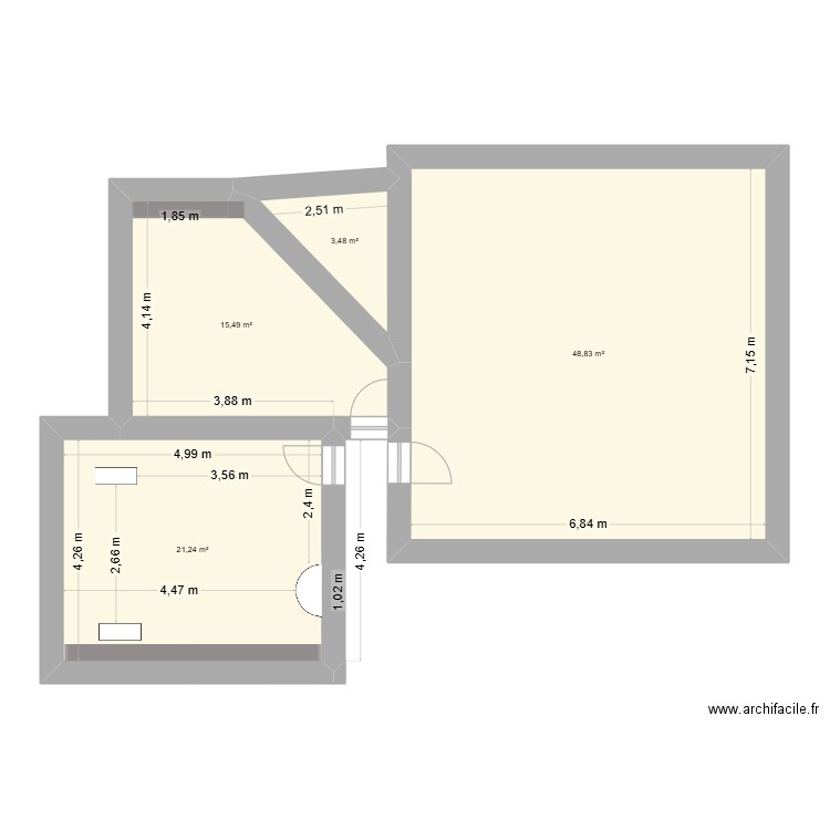 combles narbonne. Plan de 4 pièces et 89 m2
