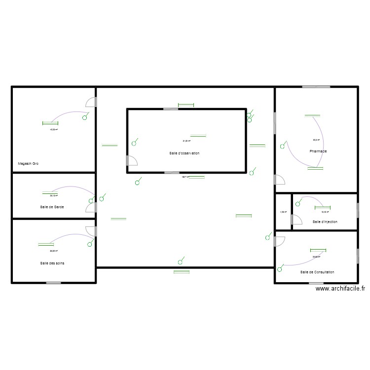 Circuit lumière DISPENSAIRE. GBAPKODJI. Plan de 9 pièces et 498 m2