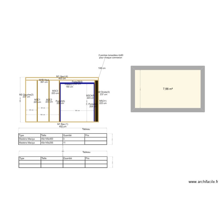 Façade avant porte. Plan de 1 pièce et 8 m2