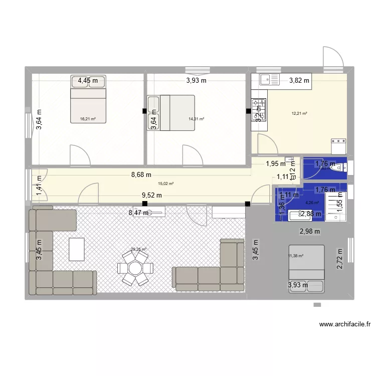 plan5. Plan de 8  et 104 m²