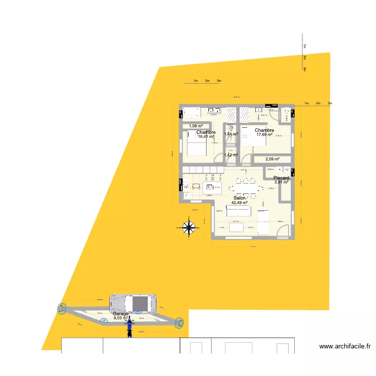 03-Plan avec garage  / carport s&eacute;par&eacute;. Plan de 9  et 107 m²