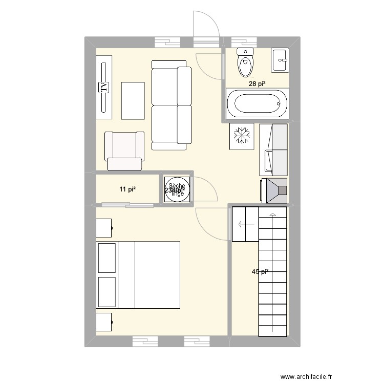Chantale 2e modifié. Plan de 5 pièces et 30 m2