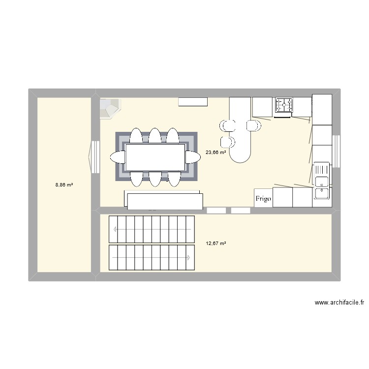 1er etage. Plan de 3 pièces et 45 m2