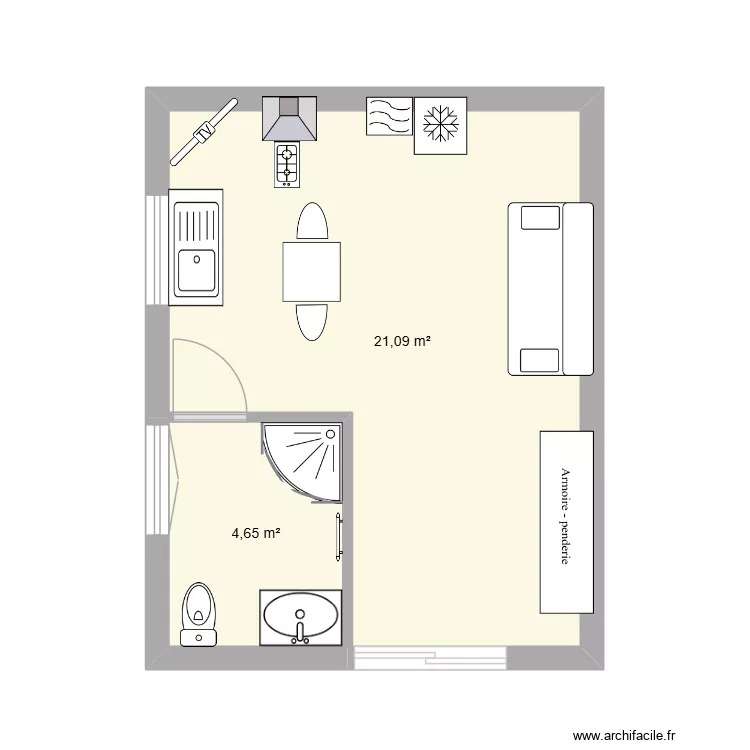 Transformation garage. Plan de 2  et 26 m²