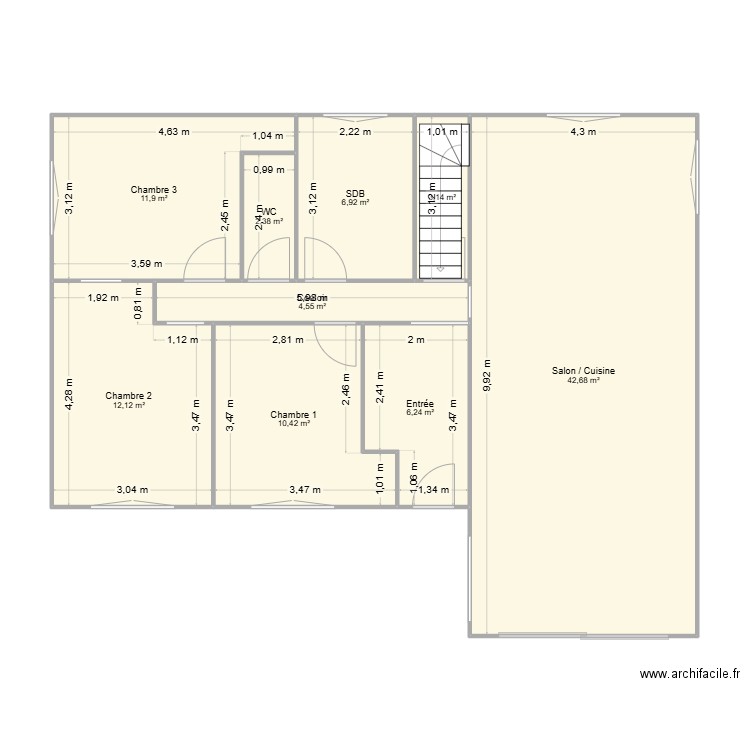 Chaucenne v3. Plan de 9 pièces et 100 m2