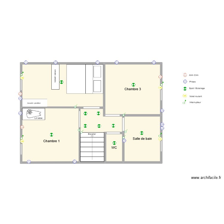 1er Etage. Plan de 5 pièces et 38 m2