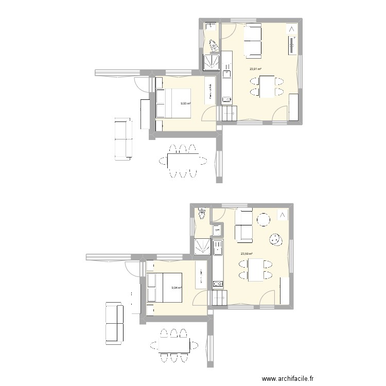 Dave Gite. Plan de 4 pièces et 67 m2