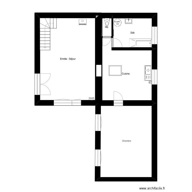 Projet Jolly - Plan existant. Plan de 4 pièces et 53 m2