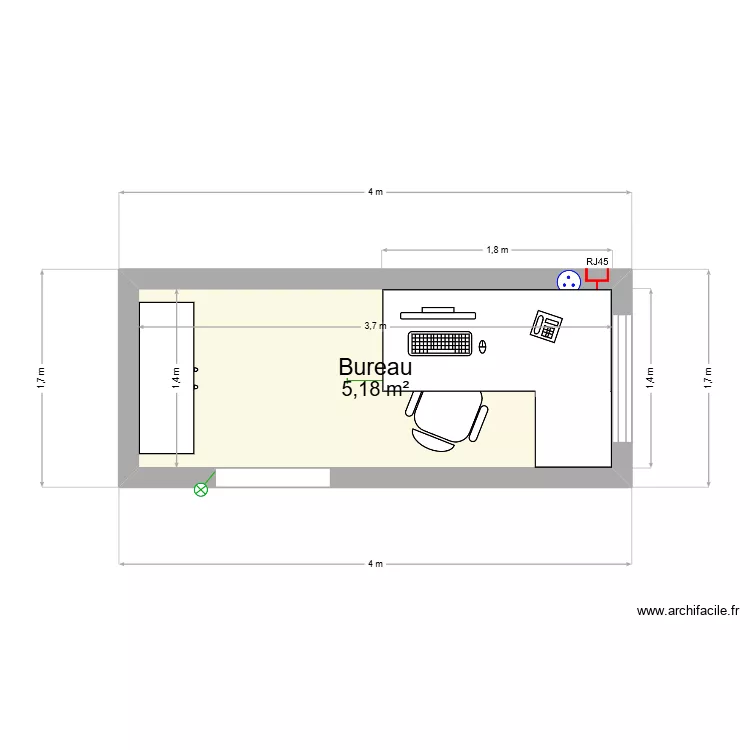 Bureau_Pr&eacute;pa. Plan de 1  et 5 m²