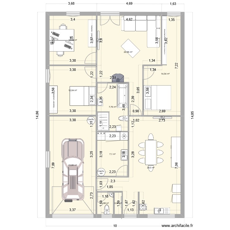 Plain pied. Plan de 0 pièce et 0 m2