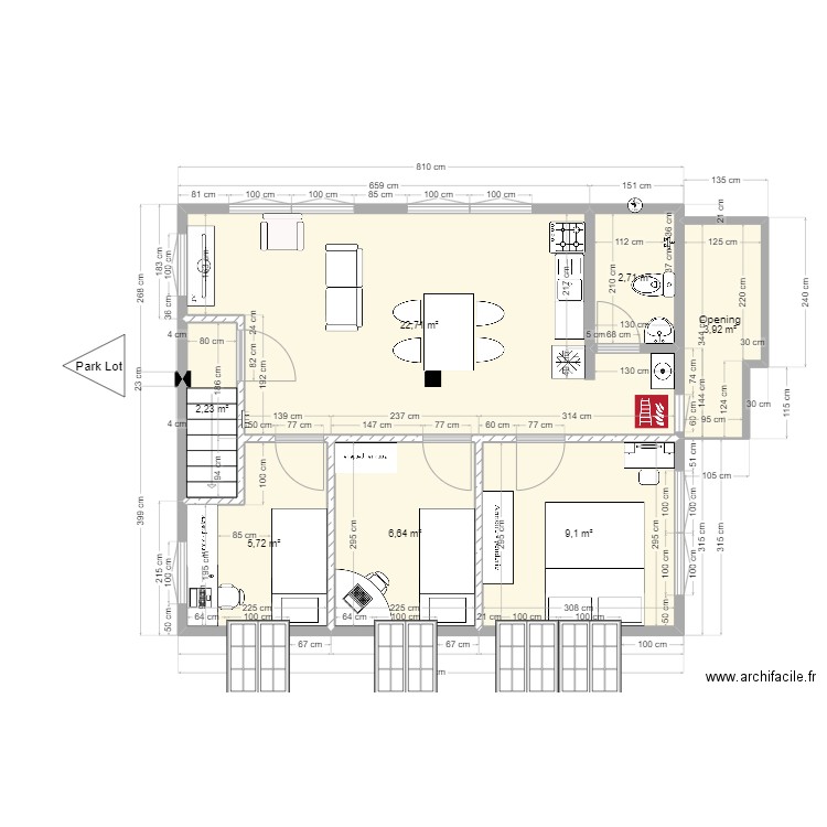 room1. Plan de 7 pièces et 49 m2