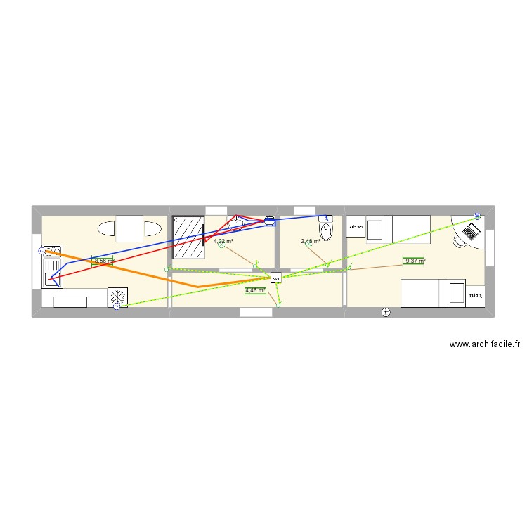 maenono. Plan de 5 pièces et 29 m2
