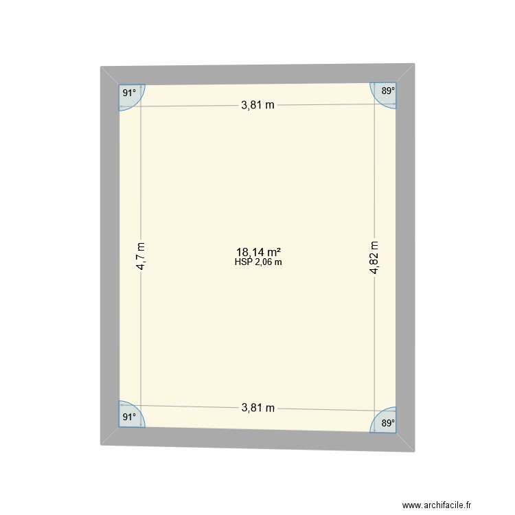 Chambre Sud Parcelle 1868 Montana Hoirie Rey-Rombaldi. Plan de 1 pièce et 18 m2