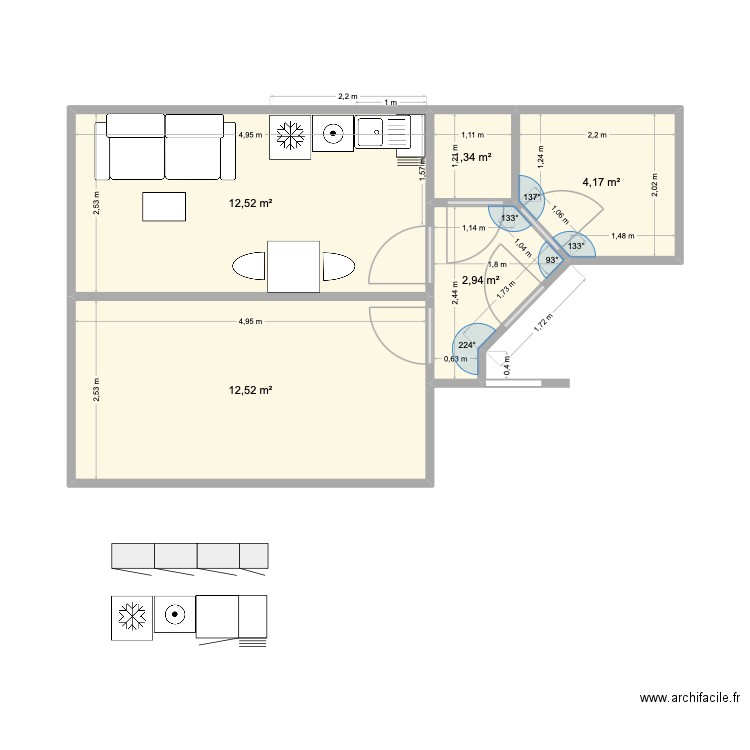 Malakoff 2eme etage gauche. Plan de 5 pièces et 34 m2