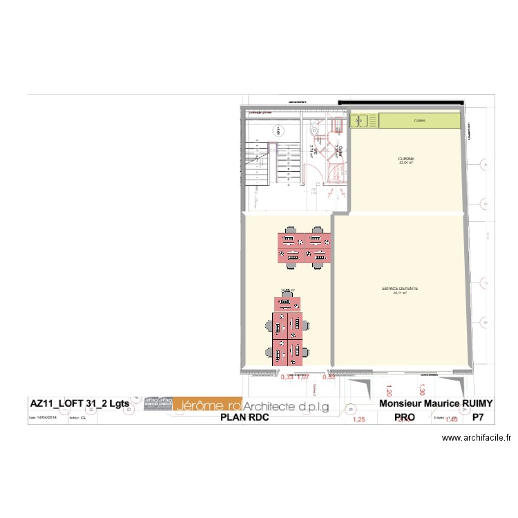 RDC Faidherbe. Plan de 3 pièces et 89 m2