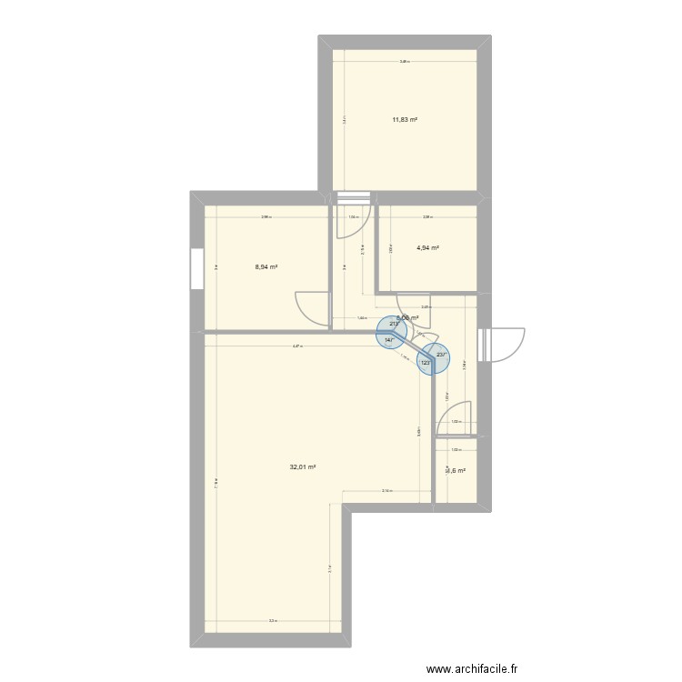 appartement. Plan de 6 pièces et 67 m2