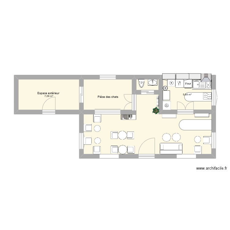 Le bar à chat de lulu. Plan de 3 pièces et 40 m2