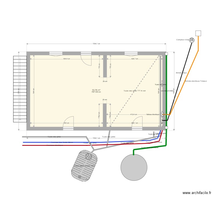 PLAN RESEAUX ELECTRIQUE EAUX. Plan de 1 pièce et 54 m2