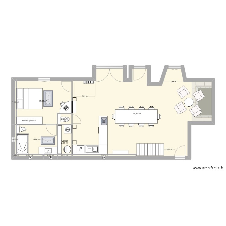 Yssingeaux Den Dulk M. RdC Proposition #6. Plan de 12 pièces et 84 m2