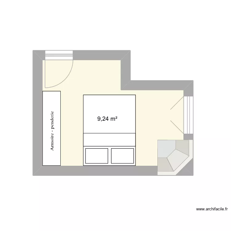 Chambre Margot. Plan de 1  et 9 m²